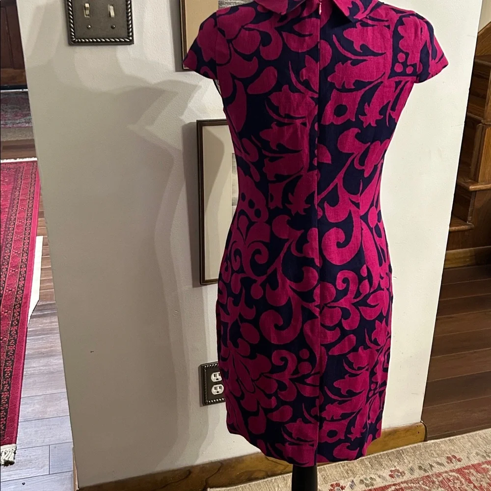 Talbots Magenta and Navy Floral Dress, 4P Lined Excellent Condition - Picture 2 of 7